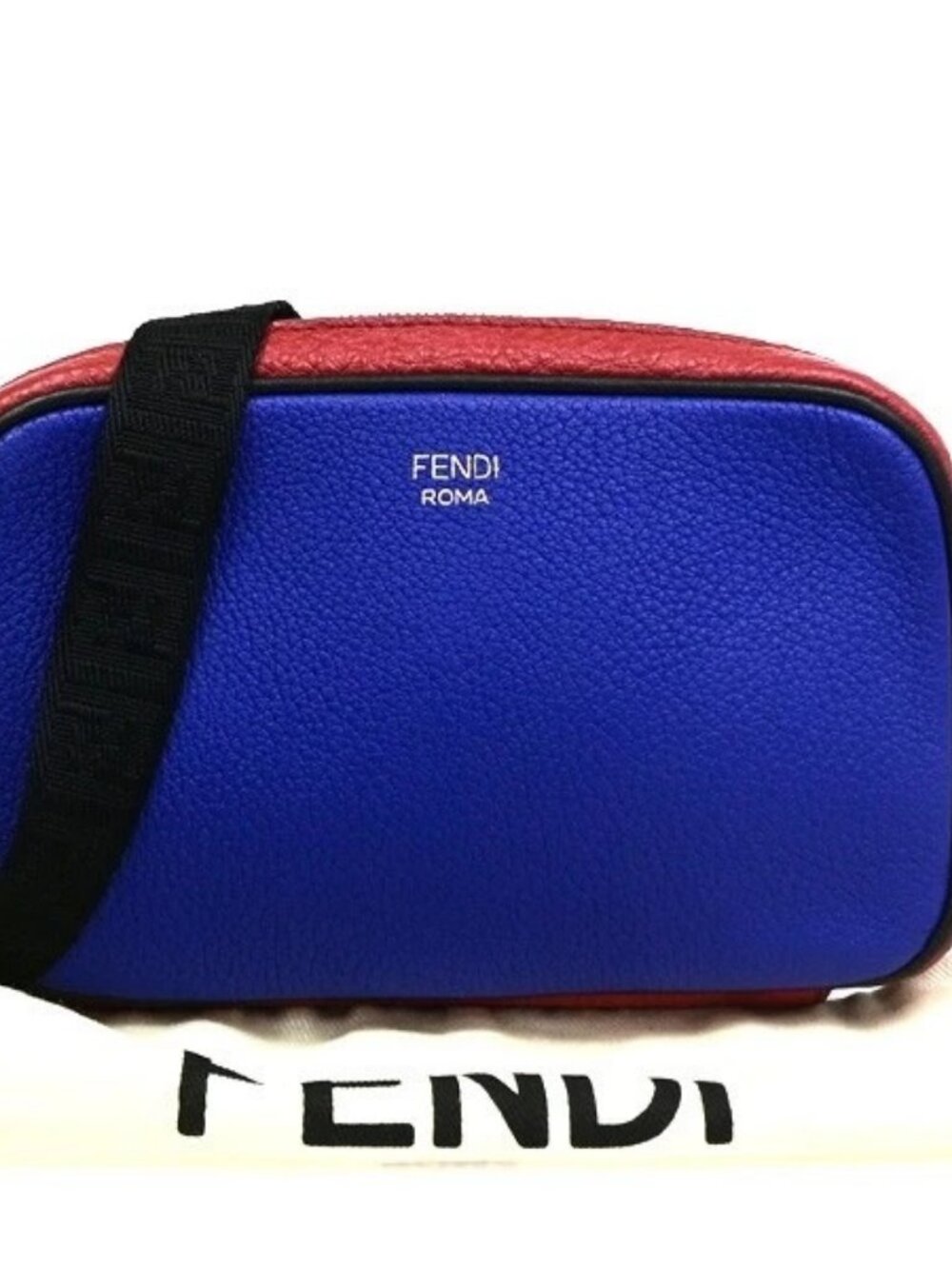 FENDI Logo Camera Case Mini Shoulder Bag Leather Red Blue SHW Italy 84CB041